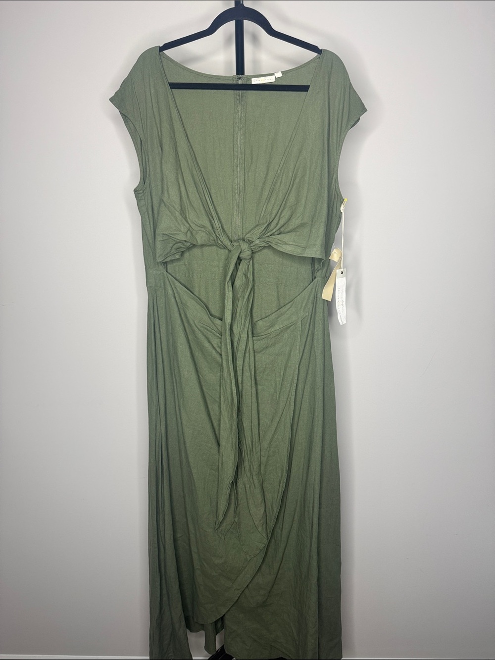 Happy Nature Linen Tie-Bust Cutout Maxi Dress Size 18 Resortwear Cottagecore
